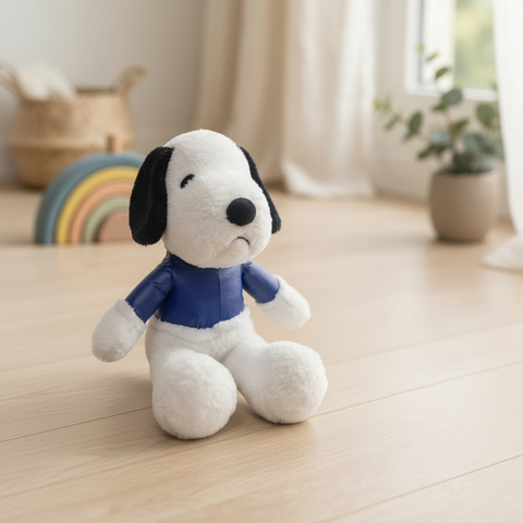 Peluche Snoopy sentado grande blanco  chamarra azul 42 cm