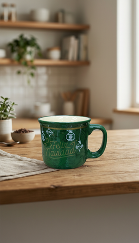 Taza Tarro Pocillo Jumbo Navidad Porcelana  Verde