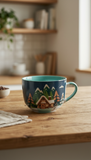 Taza El Mundo de Sofia Cabaña Navidad Porcelana Bosque Verde