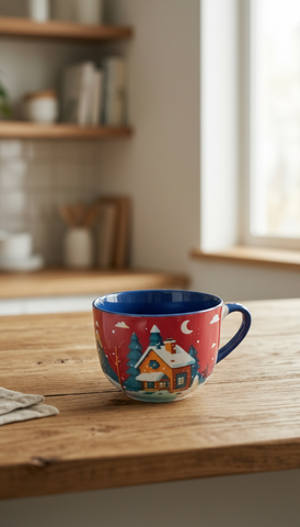 Taza El Mundo De Sofia TARRO SOPA CABAÑA NAVIDEÑA Fondo Rojo