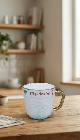 Taza El Mundo de Sofia Suéter Navidad Porcelana Blanco Hojas