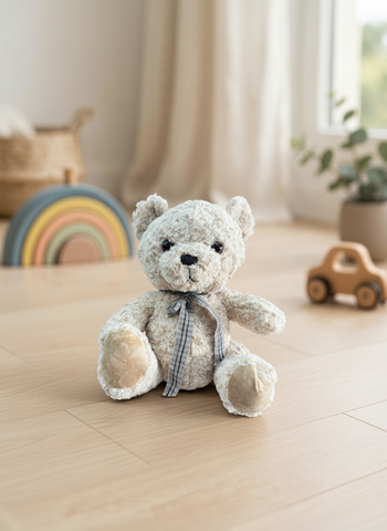 Peluche El Mundo De Sofia Beige Sentado Con Moño Cuadrado