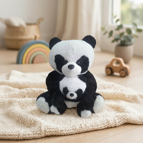 Peluche Panda Con Cría El Mundo de Sofia blanco y negro 35cm
