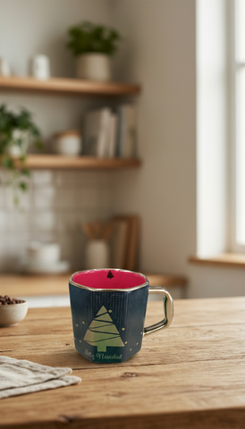Taza El Mundo De Sofia Octagonal Navideña Porcelana Negra