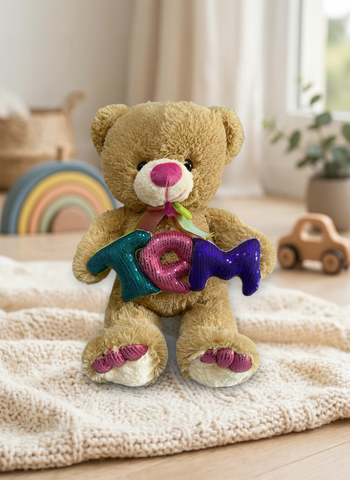 Peluche Oso TQM Mediano Lentejuela El Mundo de Sofia café 50 cm
