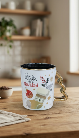 Taza Porcelana Blanca Asa Calsetin Navidad El Mundo De Sofía