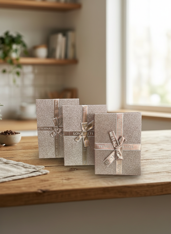 Caja de regalo El Mundo de Sofia 3 pz rosa dorado con brillo