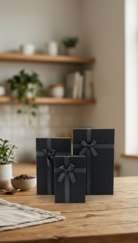 Caja El Mundo de Sofia 3 pz regalo negra rectangular