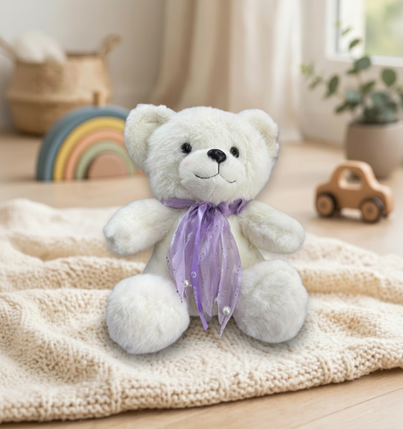 Peluche El Mundo De Sofia Blanco Sentado Con Moño Morado
