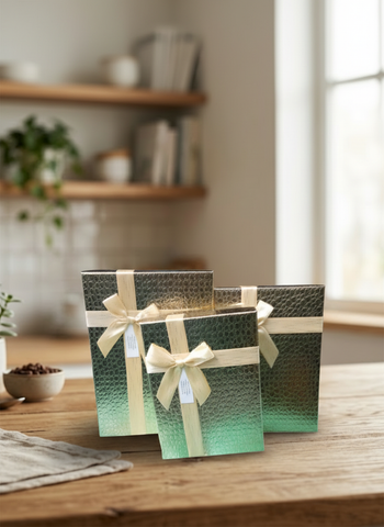 Caja de regalo El Mundo De Sofia dorada 3pz 29cm rectangular