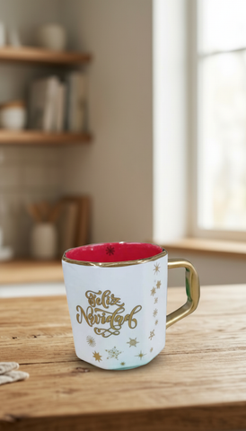 Taza Octagonal Navideña De Porcelana El Mundo De Sofia Blanc