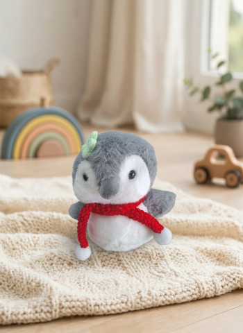 Peluche El Mundo De Sofia Pinguino Gris Con blanco Bufanda