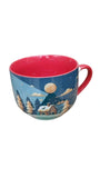 Taza Sopa Cabaña Navideña Porcelana Azul Luna Redonda