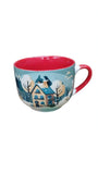 Taza Sopa Cabaña Navideña Porcelana Azul Bosque Azul