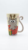 Taza Gato Gris Rayado Navideño Porcelana El Mundo de Sofia