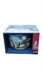 Taza Sopa Cabaña Navideña Porcelana Azul Luna Redonda